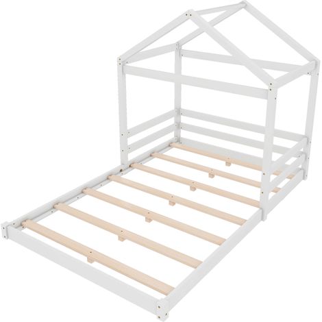 Letto a casetta per bambini 140 x 200 cm con rete, pino e MDF, bianco, stile minimalista (1/5)
