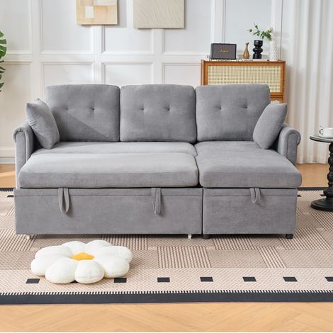 Ausziehbares Ecksofa mit Stauraum, 206 x 130 x 85 cm, wendbare Chaiselongue, grau OKMYHOME (1/5)