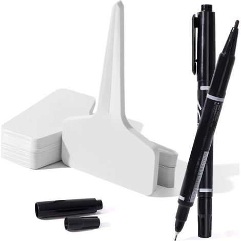 Lot de 100 étiquettes pour plantes avec 1 stylos à encre gel en forme de T en PVC blanc pour plantes imperméables et plantes en pot pour plantes d'intérieur 10 x 6 cm (1/5)