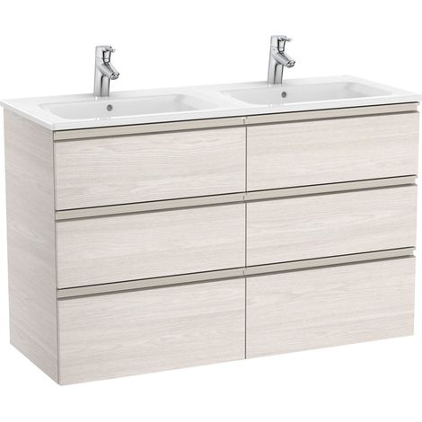 Pack Unik mueble base de 6 cajones + lavabo doble THE GAP - ROCA Color: Fresno nórdico