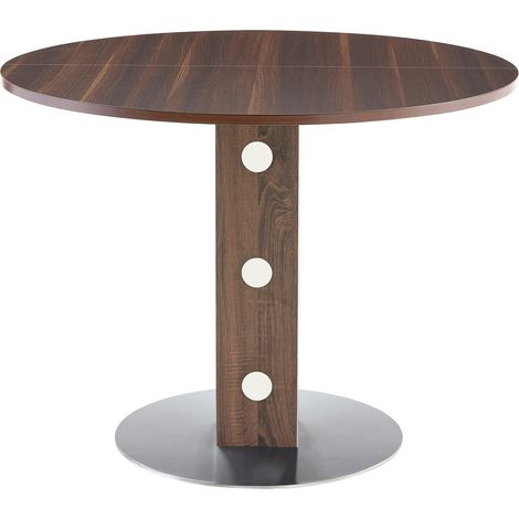 Mesa de comedor redonda moderna efecto nogal con base metálica, 100 cm, HOMVRA (1/5)