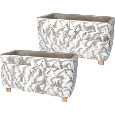 Lot de 2 pots de fleurs en béton - 26 x 14 cm - Pour fleurs et plantes - Support en bois-NANOTEH (1/5)