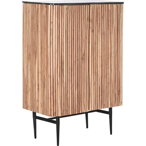 Buffet acacia et marbre pour salon élégant - Marron naturel éclat de marbre noir (1/5)
