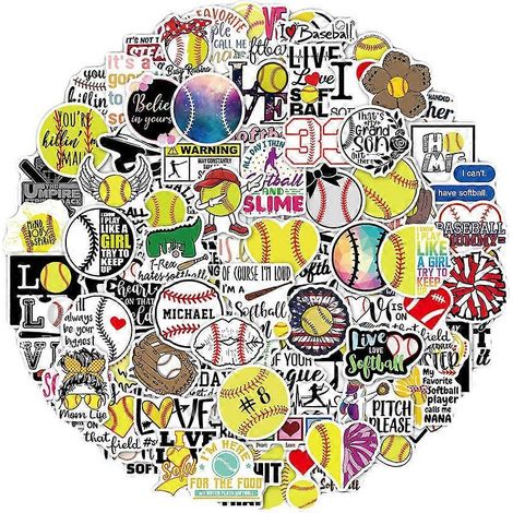 Autocollants de baseball en vinyle, compatibles avec la décoration, 100 pièces assorties (1/5)
