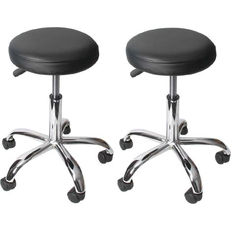 Coppia sgabelli regolabili estetista con ruote HHG-955 acciaio ecopelle nero (1/3)