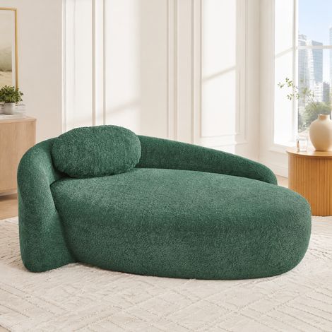 Canapé droit 170x96x62 cm en tissu peluche vert, gain de place pour salon ou studio FloraGrace (1/5)