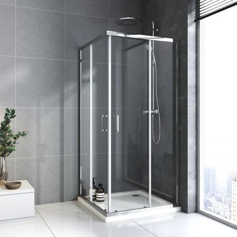 Boromal Duschkabine 75x90x185cm Schiebetür Duschwand Eckeinstieg Duschabtrennung Dusche 6mm ESG Glas