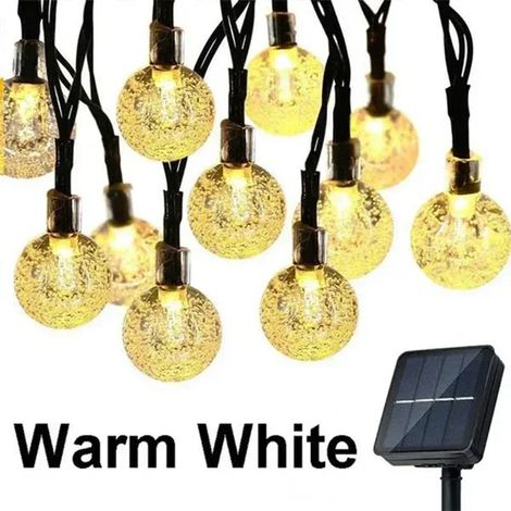 Guirlande lumineuse solaire (20 LED (5 m) - Blanc chaud) - Lumière féérique en cristal pour extérieur - Décoration de Noël étanche pour terrasse et jardin - Compatible avec décoration de fêtes et de f (1/5)