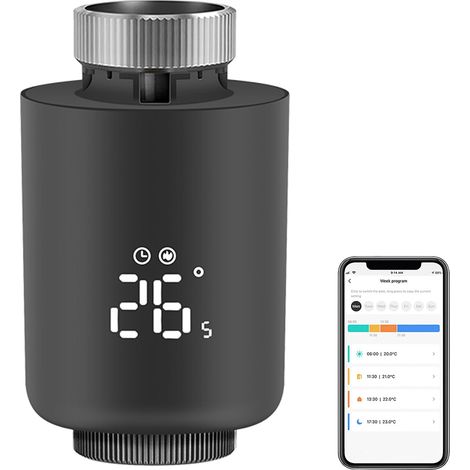 Thermostat Intelligent pour radiateur : vanne thermostatique programmable, Thermostat Zigbee pour réglage de la température, contrôle par Application, hub Zigbee requis, Compatible avec (Noir) (1/5)