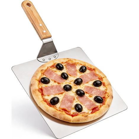 Pelle à pizza en aluminium de 30,5 cm : poignée en bois grande pelle à pizza en aluminium, avec manche en bois, cuisson et transfert, pour la (1/5)