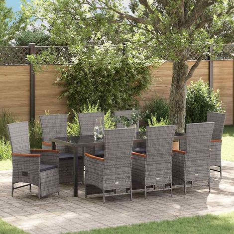 Garten Essgruppe mit Kissen 9 pcs Grau Poly-Rattan