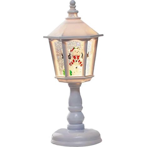 Weihnachtslaterne-Schneekugel mit Weihnachtsmann, buntem Glitzer, Retro-LED-Licht, Weihnachtsmusik, Weiß
