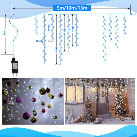 Wolketon LED-Lichterkette Eisregen LED-Lichtervorhang für Außen Innen Lichterkettenvorhang mit 8 Modi IP44 Wasserfest Weihnachtsdeko aussen Party Garten 10M 200LEDs Kaltweiß (1/4)