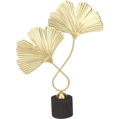 Feuille Sculpture Double Tête Ginkgo Forme Dorée Décorative Métal Base Bois Composite Décoration Bureau (1/5)
