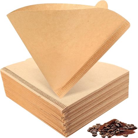 200 filtres à café taille 2, filtre à café en papier en forme de V, papier filtre à café non blanchi, papier filtre à café conique 02 pour machines à café à filtre conique (brun, 2-4 tasses) (1/5)