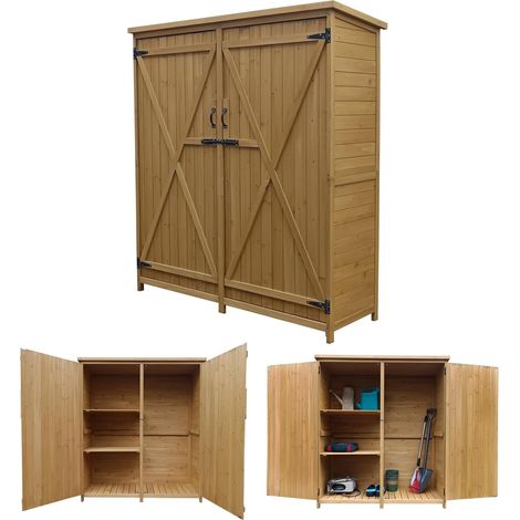 Cobertizo Armario Jardín ISABA Madera Tratada Maciza 135 X 50 X 152cm. Armario Multiusos Impermeable Exterior Almacenamiento Doble Puerta con Cerrojo Cubierta Asfalto Impermeable THW (1/5)