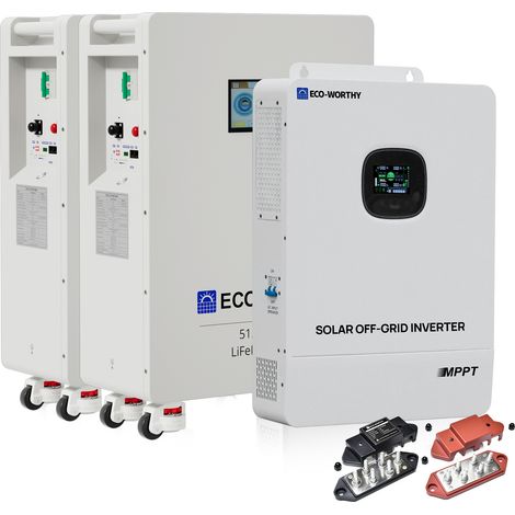 ECO-WORTHY 16.1kWh 48V 314Ah(V1) LiFePO4 Lithium Battery + 10000W 48V Hybrid Inverter High Capacity Energy Storage,200A PACE BMS Dual 125A Circuit Breakers (1/5)