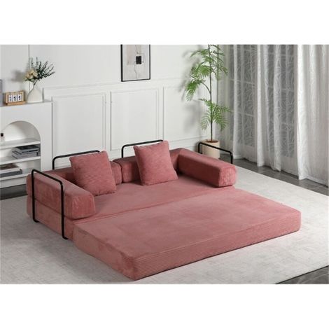 Canapé Convertible 2 Places Rose avec Accoudoirs Métalliques, Design Moderne et Pratique pour Salon (1/4)