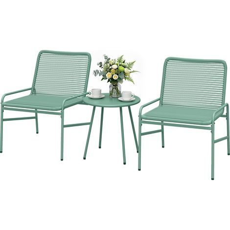 3-teiliges Bistro-Set aus Rattan: 2 Stühle, runder Gartentisch, Grün (1/5)