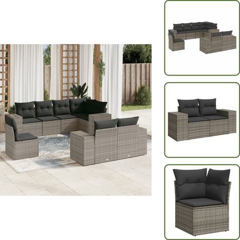 Salon de jardin 8 pcs avec coussins gris résine tressée - Salon De Jardin - Meubles De Jardin - Salon Extérieur - Ensemble De Canapés - Canapé D'angle (1/5)