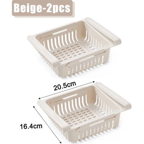 (Ajustable Beige 2 pièces) Boîte de rangement pour réfrigérateur, tiroir, conteneur de rangement en plastique, étagère, boîte de rangement pour fruits, œufs et autres aliments, accessoires de cuisine (1/5)