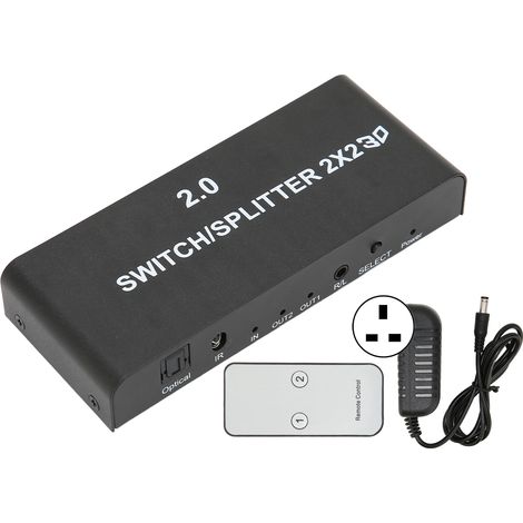 Répartiteur HDMI 2x2 4K 60Hz, Double Entrée Double Sortie, Commutateur Vidéo pour Transmission Signal, Alimentation 100‑240V avec Prise UK (1/5)