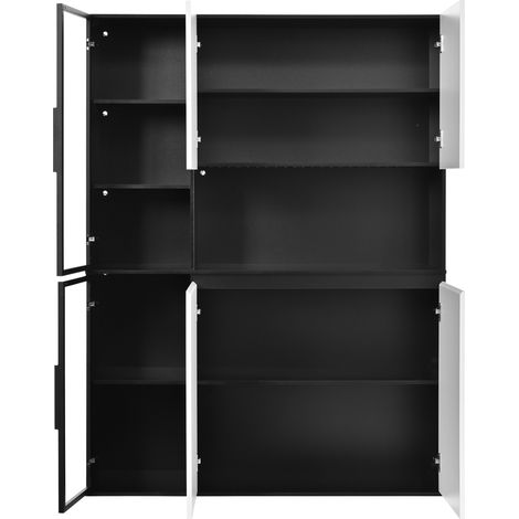 Armoire haute moderne en MDF blanc et noir avec éclairage LED intégré et vitrine en verre (1/5)