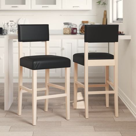 vidaXL Taburetes altos 2 uds madera maciza de caucho y cuero sintético (1/5)