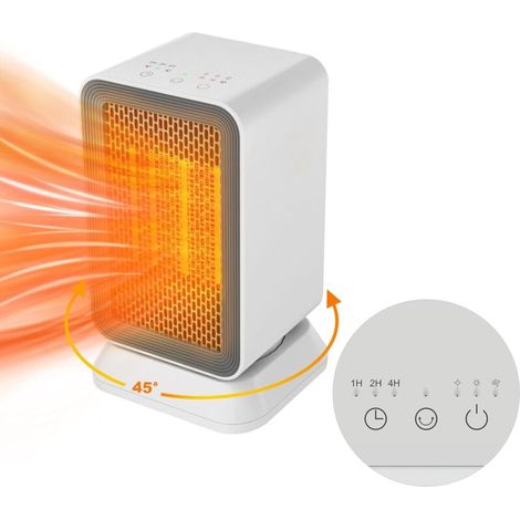 Radiateur d'appoint 3 modes, 1 000 W, silencieux, portable, économe en énergie, en céramique PTC 45 °, avec minuterie et arrêt automatique, pour bureau, maison et intérieur (blanc) (1/4)