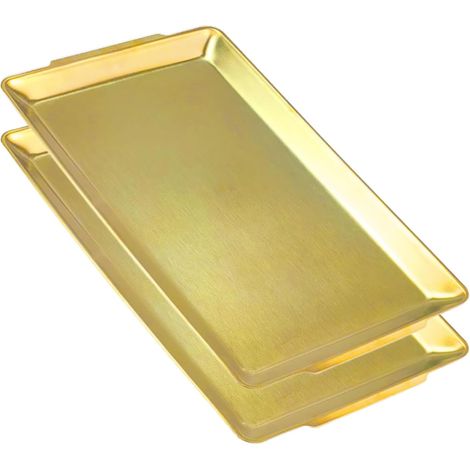 Lot de 2 Plateau Rectangulaire, Acier Inoxydable, Or, 40x24cm, Table, Fête (1/5)