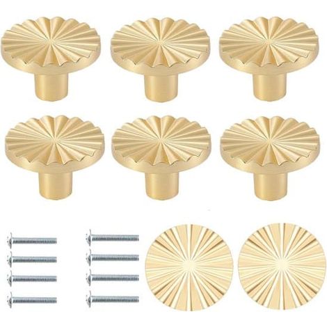 Boutons pour meubles et tiroirs, 38 × 38 × 23 mm, poignées rondes en alliage de zinc pour buffets, poignées plates en laiton, vis de 22 mm, doré, lot de 8 (1/5)