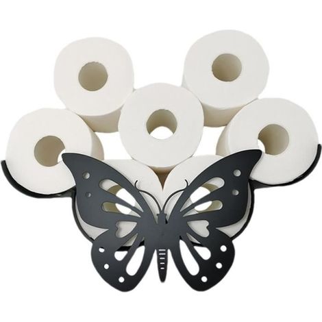 Schwarzer Toilettenpapierhalter, Wandmontierter Toilettenpapierhalter fürs Badezimmer, Toilettenpapierspender aus Metall in Schmetterlingsform