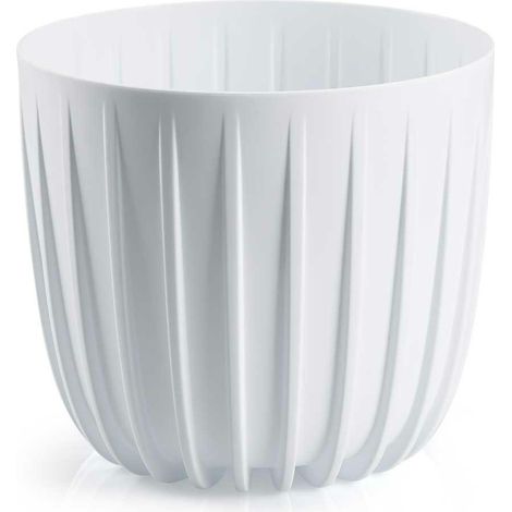 Gestreifter Blumentopf, niedrig, weiß, 18 x 15,6 cm (Höhe) (1/5)