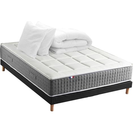 Matelas ressorts MAX 7 zones sommier rigide pack couette oreiller 160 x 200 cm Sommier Noir (1/5)
