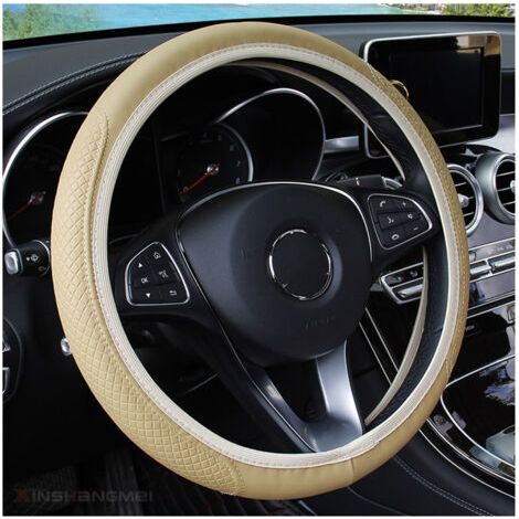 Couvre de Volant Voiture Antidérapant Respirant Souple, Couvre Volant en Microfibre Cuir Souple, Couvre Volant Voiture, Taille Universelle Diamètre 38cm, pour Van Truck SUV(Beige)
