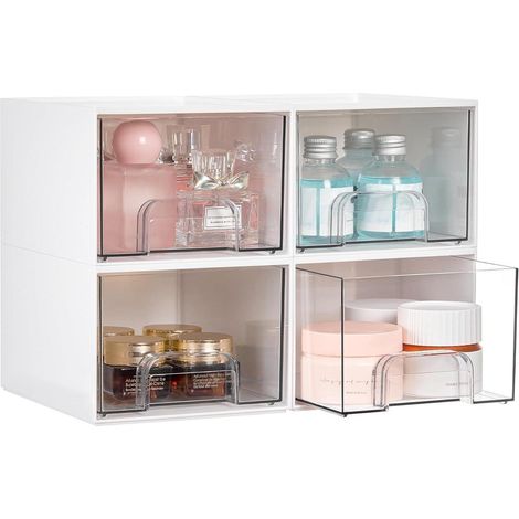 Schubladen stapelbar Acryl Organizer Kosmetik Bad Küche Weiß 4 Pack (1/5)