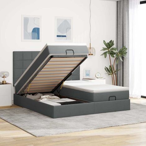Estructura cama otomana colchones tela gris oscuro 160x200 cm (1/5)