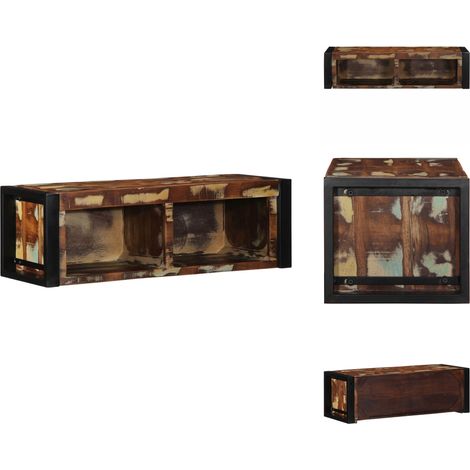 Meuble TV multicolore 80x30x25 cm bois de récupération solide - Armoire TV - Armoires TV - Support Tv - Unité TV (1/5)