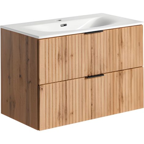 Set da bagno NOXERA 80 cm – Rovere wotan – Lavabo incassato e sifone
