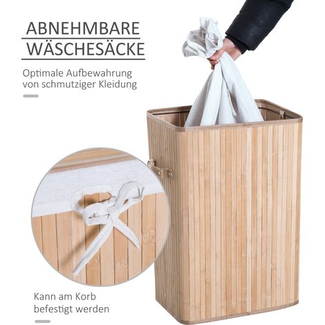 Panier à linge étroit avec couvercle, collecteur de linge 72L avec poignée pour buanderie, chambre, nature (1/4)