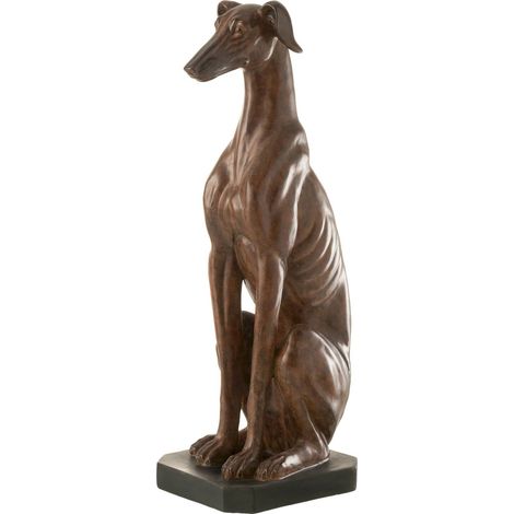 Figurine lévrier assis en polyresine marron décorative élégante - Marron effet bronze chaleureux (1/3)