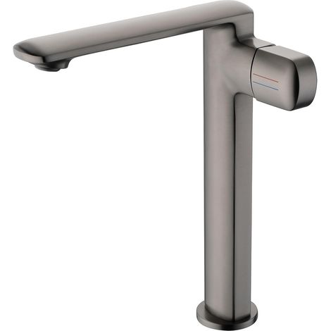 Robinet De Lavabo Pour Salle De Bain, Mitigeur Haut En Gris Avec Hauteur De Bec De 259 MM, Robinetterie Salle De Bain Chaud Et Froid RéGlable, Design Moderne De Mitigeur Salle Bain, Laiton (1/5)