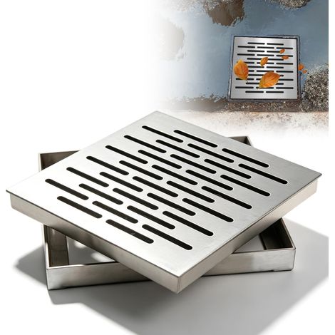 Siphon de sol en acier inoxydable 201, avec cadre, bandes en acier inoxydable 201, couvercle de drainage de sol, grille d'évacuation de sol, surface antidérapante, grille d'écoulement carrée, 200 × (1/5)