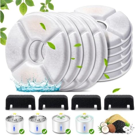 Ecleanfy - Filtre pour fontaine à eau pour chat, lot de 12 filtres de rechange compatibles avec les fontaines à eau pour chat de 2,4 L (81 oz), système de filtration multiple, filtre à charbon actif r (1/5)