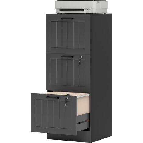 Caisson de bureau bois 3 tiroirs serrure barres suspension réglables 40x40x101 cm noir
