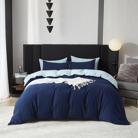 Housse de couette 200x220 cm coton 3 pièces certifié ÖKO-TEX Bleu