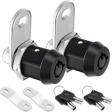 Lot de 2 verrous de coffre avec clés, verrou à came tubulaire robuste de 5/8" pour rangement de camping-car, ensemble complet de verrous à came pour camping-car (noir, 5/8", lot de 2)