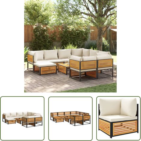 The Living Store Salon de jardin avec coussins 10 pcs bois d'acacia solide - Ensemble Salon De Jardin - Canapé Jardin - Meuble De Jardin - Table De Jardin - Acacia (1/5)