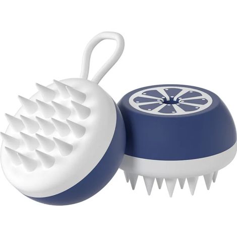Brosse à shampoing en silicone pour chiens et chats – Brosse de lavage avec distributeur de savon – Brosse de massage – Utilisation sur peau sèche ou mouillée – Bleu marine