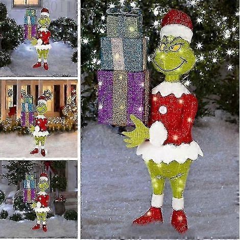 Le Père Noël Grinch arrive Décoration lumineuse de Noël pour jardin extérieur avec éclairage LED
